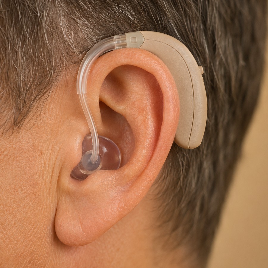BTE hearing aid worn behind the ear